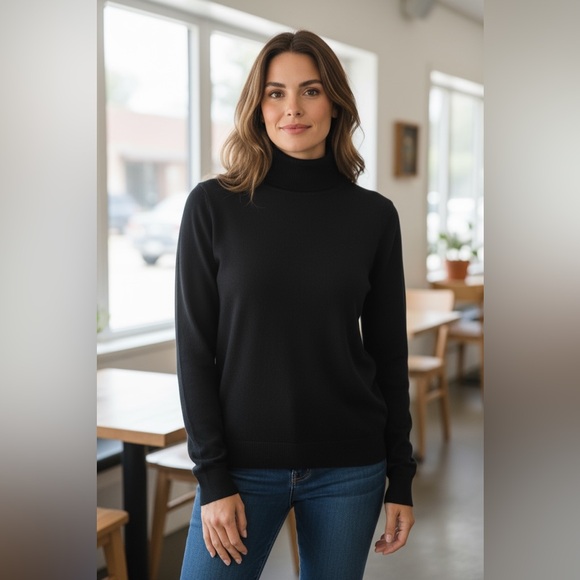 VTG Womens ISDA & Co Silk Blend Black Faux Turtleneck Sweater  - SIZE L -EUC - Picture 2 of 9